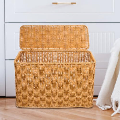 UPKOCH Woven Basket with Lid and Handle Narrow Tall Storage Box 15 Inch Decorative Organizer for Magazines Toys and Household Sundries Portable and Lightweight