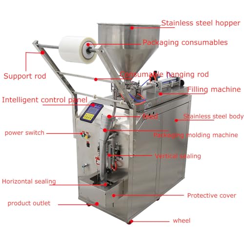 INTSUPERMAI Automatic Liquid Paste Filling Packaging Sealing Machine 10-100ml Stainless Steel Automatic Quantitative Paste Liquid Filling Machine for Shampoo Toothpaste Honey Oil Milk 110V