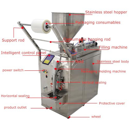 INTSUPERMAI Automatic Liquid Paste Filling Packaging Sealing Machine 10-100ml Stainless Steel Automatic Quantitative Paste Liquid Filling Machine for Shampoo Toothpaste Honey Oil Milk 110V