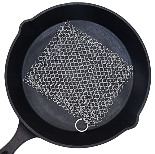 Cast Iron Cleaner - 6 Inch Stainless Steel Chain mail Scrubber for Cast Iron Pans Cleaner Chainmail Scrubber for Skillet, Wok, Pot, Dutch Ovens