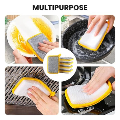 Reusable Washing Up Sponge,Multi-Purpose Absorbent Sponge,Dual-Sided Kitchen and Bathroom Cleaning Products,Bowl Dish Cleaning Pad Scrubber,Kitchen Dishwashing Cleaning Tool 5 Pcs - color: Yellow