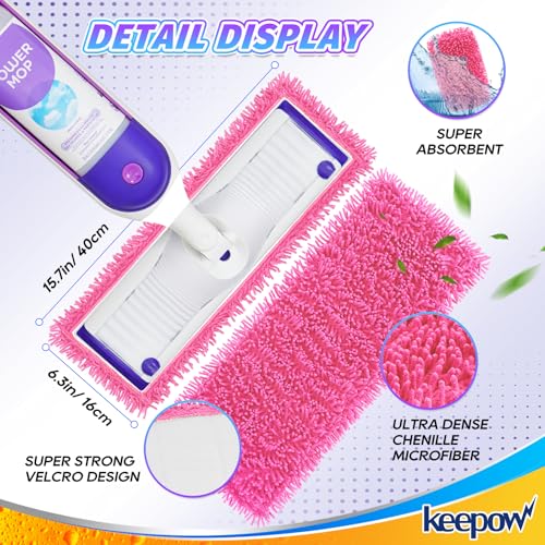 KEEPOW Reusable Mop Pads Compatible with Swiffer PowerMop, Wood Floor Pads Microfiber Mop Replacement Refills Machine Washable for All Floor Surfaces 2 Pack - color: Pink 2 Pack