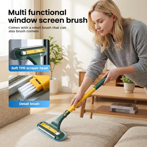 Window Screen Cleaning Brush,2 in 1 Window Screen Cleaner Tool with Squeegee,Mesh Screen Cleaner,Multi-Purpose Cleaning Brush for Patio, Door, Porch Screens (2 Yellow) - color: 2 Yellow