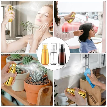 Cosywell Travel Spray Bottle TSA Approved 3 Pack 2oz 60ml Leak Proof Fine Mist Spray Bottle Empty Plastic Refillable Containers for Hair Perfume Toners Rose Water Cosmetics(Brown+Clear+Glod) - color: Brown+Clear+Gold, size: 2 oz