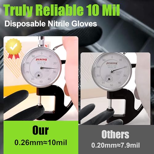 TREEGO 10 Mil Black Nitrile Gloves Heavy Duty — 3D Diamond Texture Grip, Latex Free Disposable Rubber Mechanic Gloves, X-Large, 100 Count - color: Black 100, size: X-Large