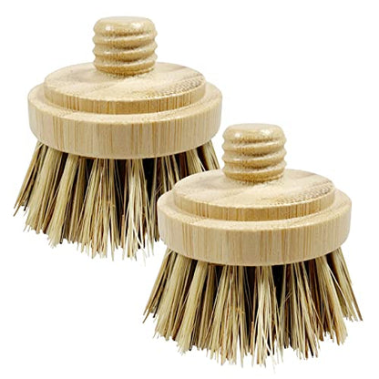 JuneLily Sisal & Coconut Dish Brush Heads, Plant-Based Replacement for Washing Dishes, Kitchen, Bathroom, Bamboo Handle, 2-Pack - color: Coconut Brush Head X2