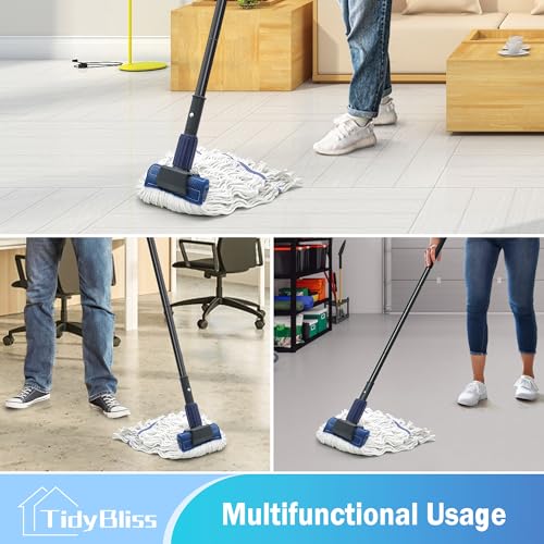 TidyBliss Commercial Mop Heavy Duty, 57.5 inches Long Handle Large Looped-End Industrial String Mop, Professional Dry Wet Cotton Mop for Cleaning Concrete Tile Hardwood Floor Shop Office Garage