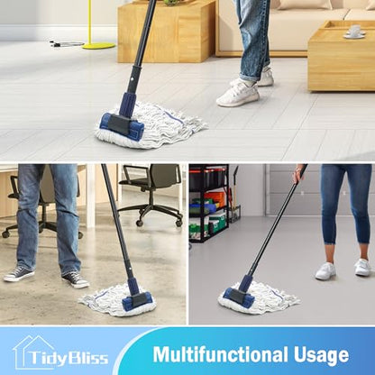 TidyBliss Commercial Mop Heavy Duty, 57.5 inches Long Handle Large Looped-End Industrial String Mop, Professional Dry Wet Cotton Mop for Cleaning Concrete Tile Hardwood Floor Shop Office Garage
