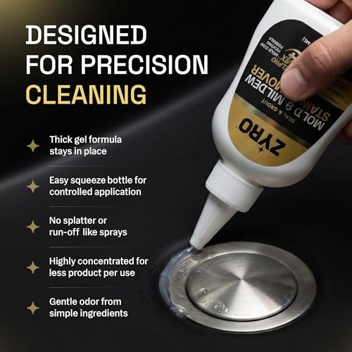 Mold Stain Remover Gel | Heavy Duty Mildew Stain Remover | Tile Grout Cleaner | Home Cleaning Gel for Bathroom Grout, Bathtub, Shower, Caulk & Front Loader Washing Machine Seal | Zyro