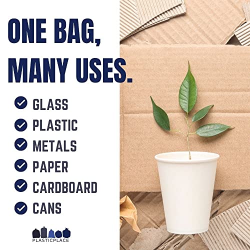 Plasticplace 32-33 Gallon Recycling Trash Bags, 1.2 Mil, Blue Garbage Liners, 33” x 39” (100 Count) - size: 1 Count (Pack of 100)