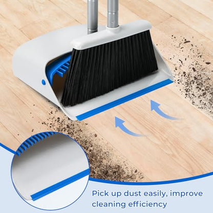 Broom and Dustpan Set with Long Handle 52", Standing Broom and Dust Pan Set for Home Kitchen Room Office Lobby Blue - color: Blue