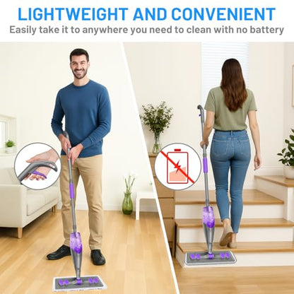 Spray Mop for Floor Cleaning with 2 Washable + 2 Disposable Pads & 520ML Refillable Bottle Bundles