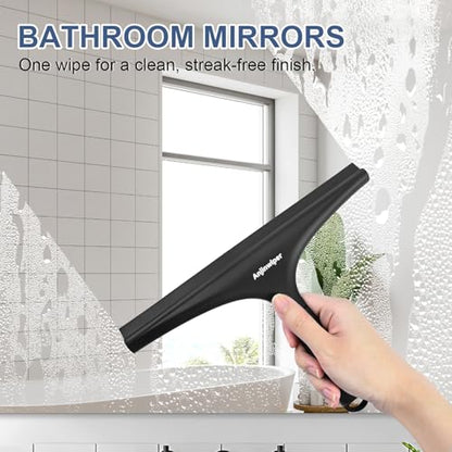 Shower Squeegee with Hang Hook, Bathroom Squeegee for Shower Glass, Tile Wall, Window, Floor, Mirror - 10 in + Silicone, No-Squeak & Streak-Free & Non-Slip Home Car Cleaner Kit Tool - color: Whole-black