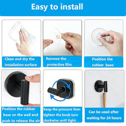 Black Suction Cup Hooks Towel Shower Home No Loofah Wall Drill So Storage Wash Cloth Strong Holder for Shower Bathroom Window Wreath, 4 Pack - color: Black