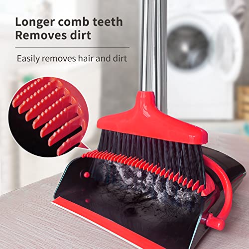 Broom and Dustpan Set (54") Long Handle Home Cleans Collapsible Broom with Dustpan Combo for Sweeping Dorm Classroom Lobby Kitchen Office (Black and Red) - color: Black and Red