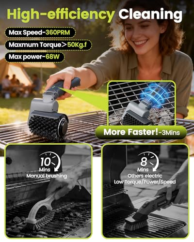 Electric Grill Brush for Outdoor Grill, Rechargeable Cordless BBQ Grill Cleaning Brush with 2 Rotating Head, 1.5HR Battery, 392°F Heat Proof -Perfect Valentine Gifts for Men