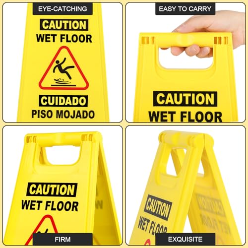 XPCARE Wet Floor Sign，Collapsible Bilingual Caution Wet Floor Sign, Double-Sided A-Frame Safety Caution Signs Commercial, 17.5 Inches, Yellow(2 PACK)