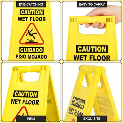 XPCARE Wet Floor Sign，Collapsible Bilingual Caution Wet Floor Sign, Double-Sided A-Frame Safety Caution Signs Commercial, 17.5 Inches, Yellow(2 PACK)