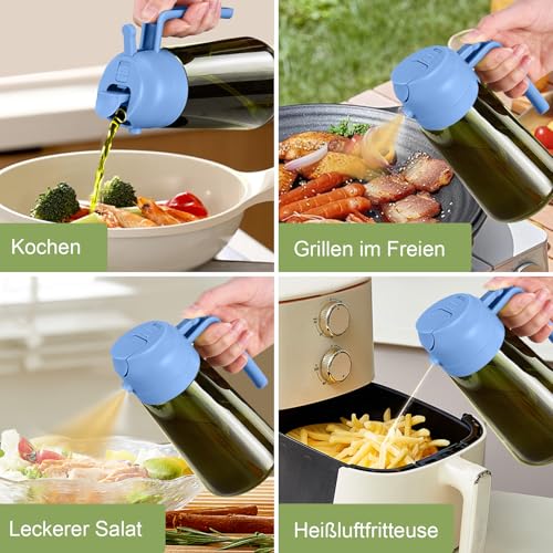YARRAMATE 16oz/470ml Dark Green Oil Sprayer for Cooking with Stickers, Food-grade Premium 2 in 1 Olive Oil Dispenser Bottle for Kitchen Gadgets, Air Fryer, Salad, Frying, BBQ (SkyBlue) - color: 08_SkyBlue