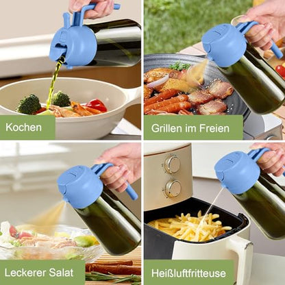 YARRAMATE 16oz/470ml Dark Green Oil Sprayer for Cooking with Stickers, Food-grade Premium 2 in 1 Olive Oil Dispenser Bottle for Kitchen Gadgets, Air Fryer, Salad, Frying, BBQ (SkyBlue) - color: 08_SkyBlue