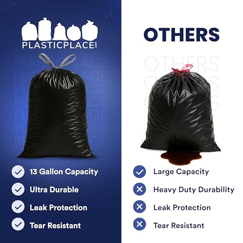 Plasticplace 13 gallon Extra Tall Drawstring Kitchen Trash Bags | Black 1.2 Mil, 24"W x 31"H (200Count) - color: Black, size: 200 Count (Pack of 1)