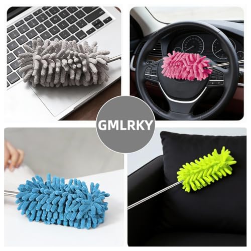 Microfiber Duster for Cleaning, GMLKRY Hand Washable Dusters with 3pcs Replaceable Microfiber Head, Extendable Pole, Detachable Cleaning Supplies for Office, Car, Window, Furniture (Blue) - color: Blue