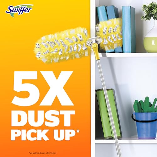 Swiffer Duster Kit with 6 ft Super Extendable Handle, Heavy Duty Starter Kit with 8 Refills, Lemon Scent