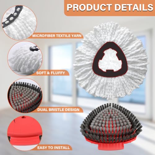 Fatmass Spin Mop Head Replacement for O Cedar EasyWring 1-Tank System, 2 Mop Replace Heads + 1 Upgrade Scrubber Brush, Microfiber Mop Refills Deep Cleaning Machine Washable - color: White (2 Mop Heads+1 Brush)