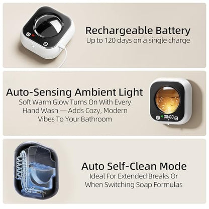Automatic Soap Dispenser Touchless, Wall Mount Foam Hand Soap Dispenser, 5 Adjustable Foam Levels, Rechargeable 120-Day Battery, IPX5 Waterproof LED Clock for Bathroom Kitchen Sink 320ML (White) - color: Foam White