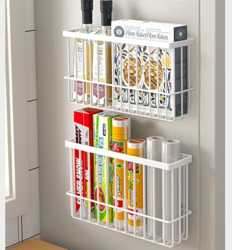 2 Piece Kitchen Cabinet Door Storage Box,Self Adhesive Wall Mounted Storage Boxes,Wardrobe/Bathroom/Refrigerator Small Items Organizer Storage Box (White) - color: White