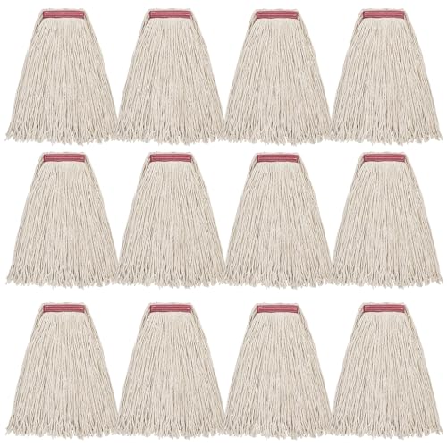 MATTHEW CLEANING 16oz 12Pack Cotton Mop Head Replacement,Cotton Looped-Open String Heavy Duty String Mop Refills, Universal Headband Blend,Floor Cleaning for Home, Industrial and Commercial Use(White) - color: White, size: 16oz 12 Pack