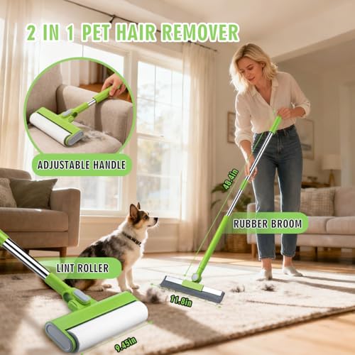 MXF Pet Hair Remover Kit - Including Carpet Rake & Large Lint Roller, 2 in 1 Pet Hair Removal Tool Cat Dog Fur Rakes Scraper Carpet Broom for Carpets, Rugs, Mats, Pet Beds