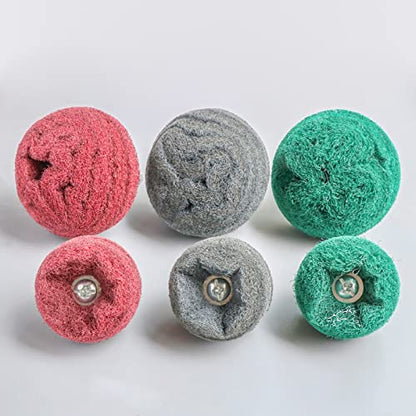 6PCS Non Woven Abrasive Buffing Polishing Wheel Drill Attachment Set,Scouring Pads Power Scrubber Cleaning Kit, Power-Operated Abrasive Wheels（ Green red Gray 1/4” Shank