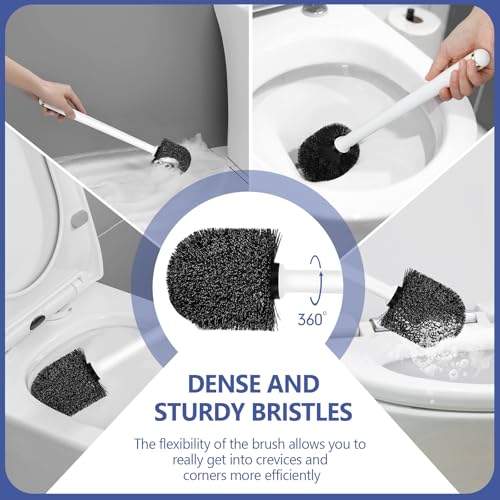 Gold and White Toilet Brush Set with Ergonomic Solid Long Handle, Auto-Opening Base, and Ventilated Base - Great for Bathroom and Toilet Cleaning, White and Gold Bathroom Accessories - size: 1 pack flip cover
