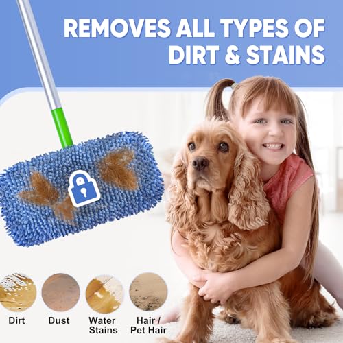 6 Pack Reusable Mop Pads Compatible with Swiffer Sweeper, Chenille Mop Refill Pads, Dry & Wet Mopping Cloths for Floor Cleaning -Blue - color: Blue