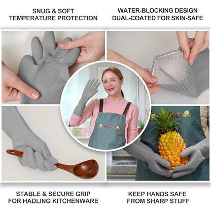 DABOGOSA Reusable Waterproof Household Dishwashing Cleaning Rubber Gloves, Non-Slip Kitchen Glove (Grey, Medium (Pack of 3)) - color: Grey, size: Medium (Pack of 3)