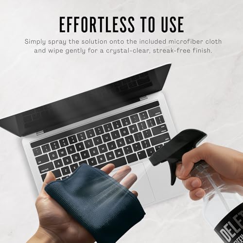 Delete Screen Cleaner Spray Kit, 16oz Bottle and 12"x12" Microfiber Cleaning Cloth, Streak-Free, Safe and Gentle Formula, Multi-Purpose for Devices, Large TVs, Computers, Monitors, Smart Phones - style: 16oz, 1 Pack