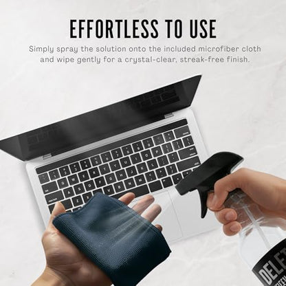 Delete Screen Cleaner Spray Kit, 16oz Bottle and 12"x12" Microfiber Cleaning Cloth, Streak-Free, Safe and Gentle Formula, Multi-Purpose for Devices, Large TVs, Computers, Monitors, Smart Phones - style: 16oz, 1 Pack