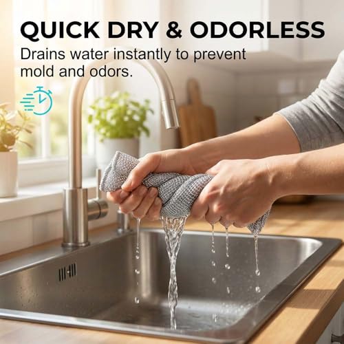 Fliwos Multipurpose Wire Dishwashing Rags, Non-Scratch Metal Wire Dishcloth, Reusable Cleaning Cloth, Thickened Metal Scrubbing Pads Kitchen Towels for Sinks, Dishes, Pots, Pans (10 Pcs) - color: 10 Pcs