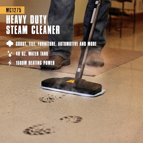 McCulloch MC1275 Heavy-Duty Steam Cleaner, 45 Minute Runtime, 18 Accessories: Mop Head, Brushes, & More - Built for Home, Tile, Grout, Carpet, Furniture, & Personal Car Detailing - size: MC1275