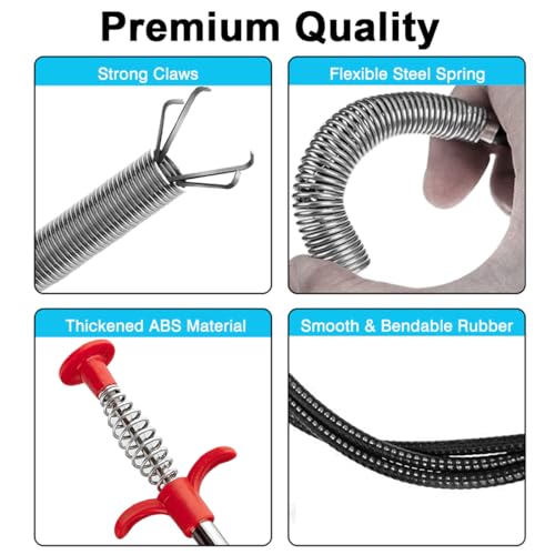 Flexible Claw Grabber Pick up Reacher Tool, Drain Snake Hair Drain Clog Remover Tool Toilet Snakes for Unclogging, Bendable Hose Pickup Reaching Assist for Litter Pick, Home Sink, Toilet (23 Inch)