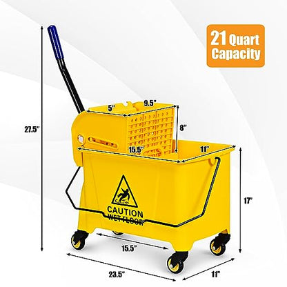 Goplus Commercial Mop Bucket with Wringer, Household Portable Mop Bucket, Ideal for Household and Public Places Floor, 21 Quart Capacity, Yellow (21 Quart)