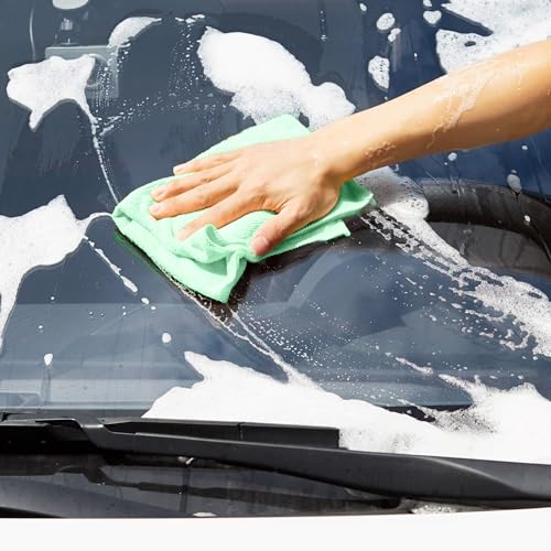 Amazon Basics Microfiber Cleaning Cloths, Ultra Absorbent, Scratch Free, Non-Abrasive, Reusable and Washable, All-Purpose, Car Detailing, 16" x 12", Green/Gray/Pink, 36-Pack - color: Green/Gray/Pink, size: 36-Pack