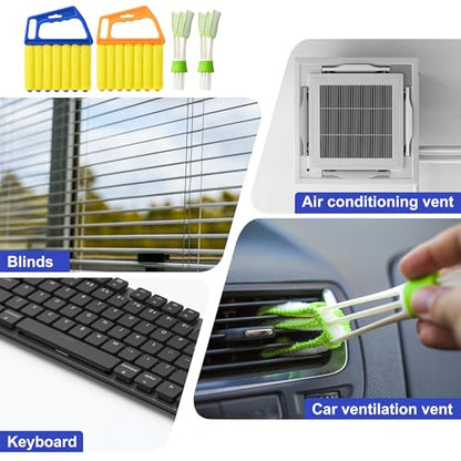 Blind Cleaner Duster Tool - 2 Pcs 7 Fingers Anti-Shedding Window Blind Cleaner Tool and 2 Pcs Air Vent Cleaner, with High-Density Microfiber Fleece and Ergonomic Handle, Detachable and Washable