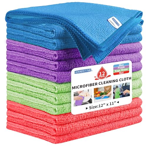 Microfiber Cleaning Cloth, 12 Pack Cleaning Rags,12" X 11" Lint Free Dish Towels Wash Cloths, Reusable Microfiber Towels for Home and Kitchen Bathroom Apartment Cleaning Supplies, Assorted - color: Multicolor, size: 12 Pack