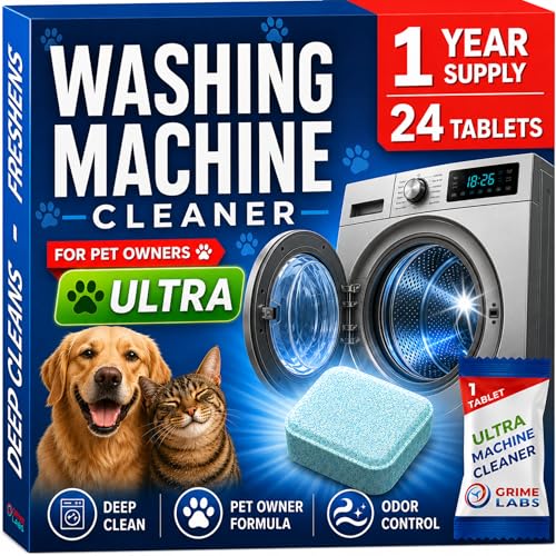 Washing Machine Cleaner Ultra – Pet Owners Edition | Deep Cleaning & Freshening | Removes Odors & Residue from Pet Laundry | Front & Top Load Washers HE Supported | 24 Tablets 1 Year Supply GRIME LABS - style: ULTRA Washing Machine Pet Owners