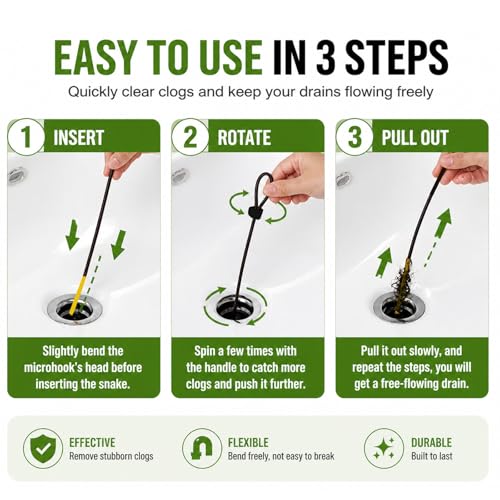 Drain Snake Hair Drain Clog Remover 35 Inch, 5PCS Reusable Sink Snake Drain Hair Remover Tool, Anti-Break Metal Plumbing Snake Drain Cleaner for Shower, Bathtub,Kitchen Sink