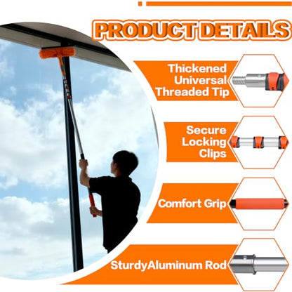 20FT High Reach Duster Cleaning Kit with 5-13 FTExtension Pole, High Ceiling Fan Cleaner Duster Tool for Fan Blades, Extendable Reusable Cobweb, Feather, Window Cleaning Squeegee Kit (12FT) - size: 12FT