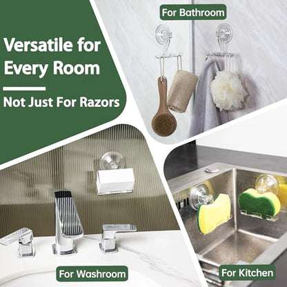 Amuille Suction Cup Razor Holder, 2 Pack Clear Razor Holders for Shower Wall, Reusable Vacuum Shower Razor Hooks, Suction Cup Hooks for Bathroom Kitchen Towel Loofah Shaver