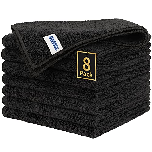 Microfiber Cleaning Cloth, Premium 8 Pack Cleaning Towels, Lint-Free & Streak-Free Ultra Absorbent, 300GSM Reusable Microfiber Towel for Cars Shop Garage Home and Kitchen, 12.6" x 12.6" - color: Black, style: 8 Pack